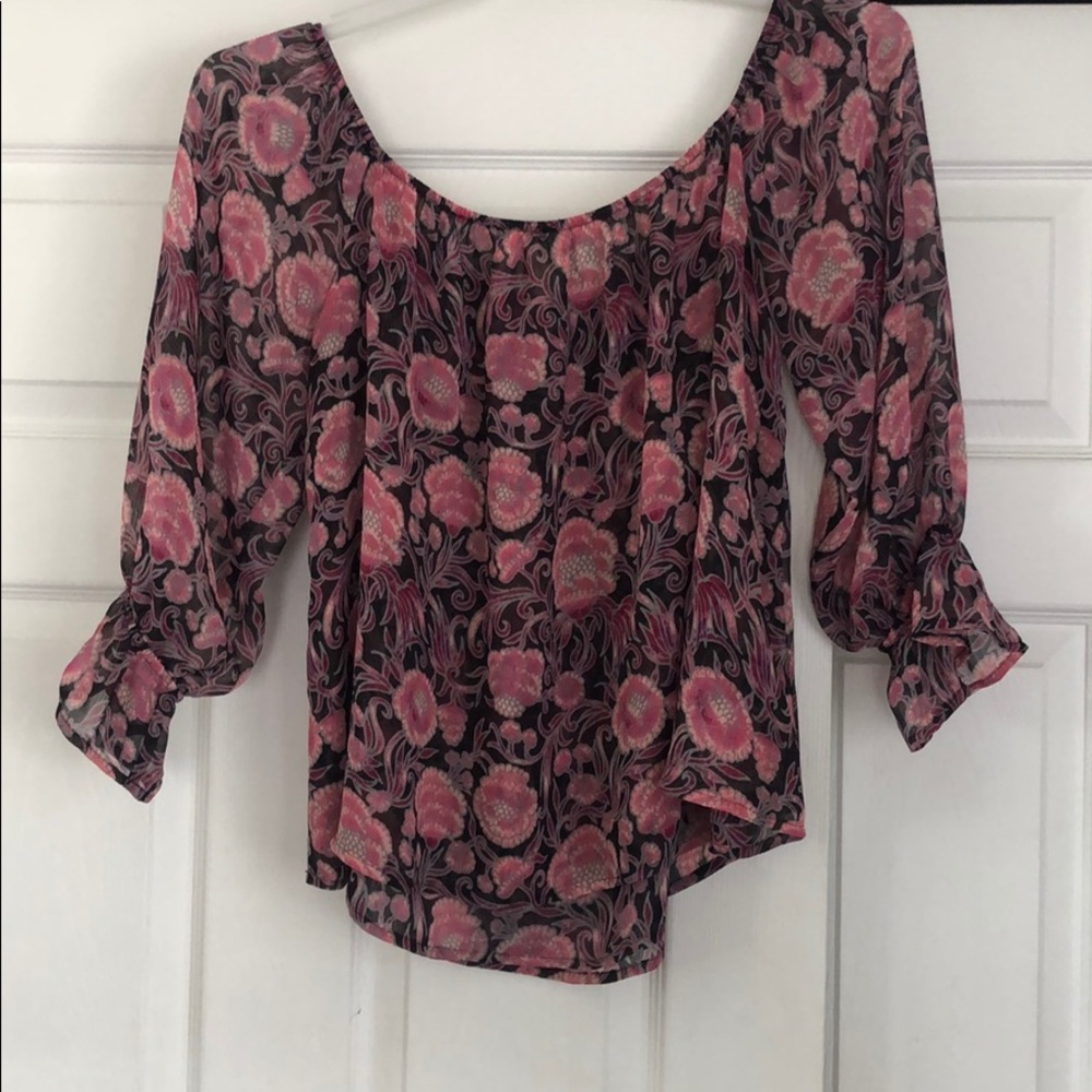 Express Floral Chiffon Off Shoulder Top - L